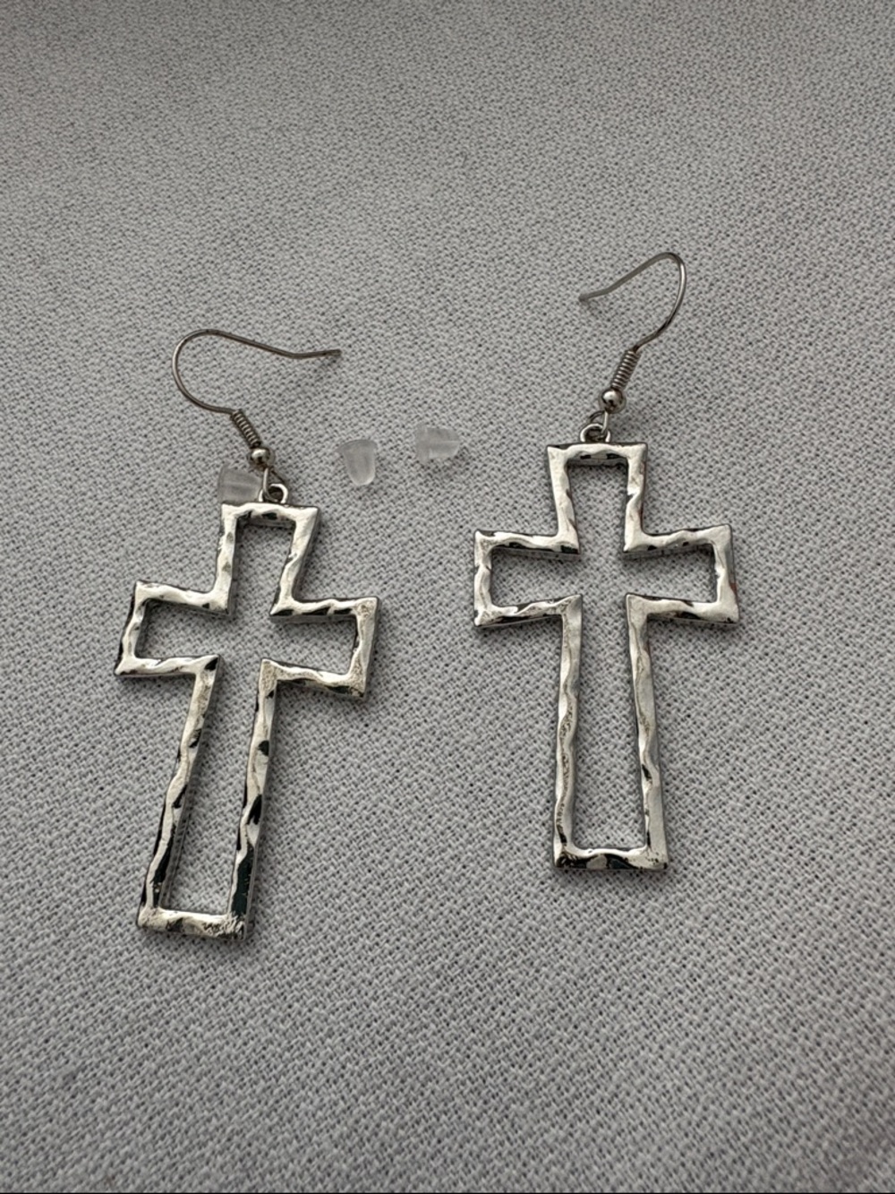 Hammered Silver Cross Dangle Earrings - Women's Fashion Jewelry